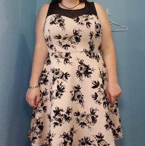 Midi Black and Pink Flower Dress